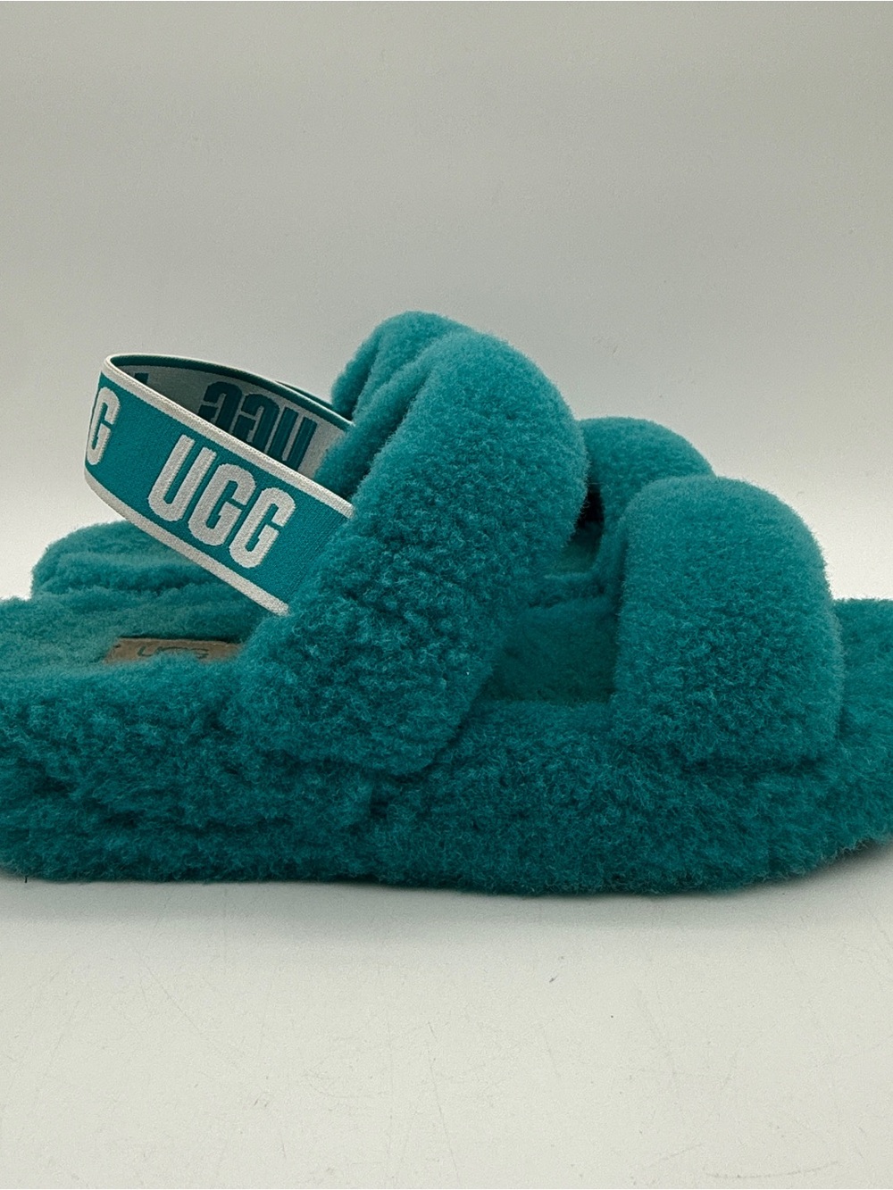 UGG Australia Oh Yeah Slide Slippers Women’s Size 8  Aquatic Blue Sheepskin